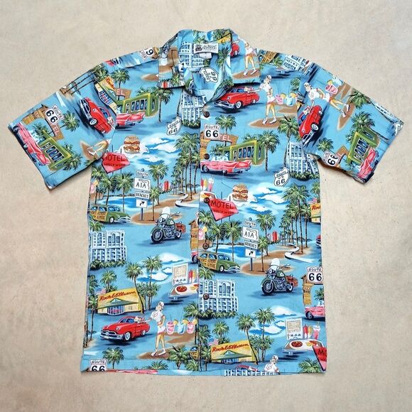 Aloha Republic Other - VTG Aloha Republic Hawaiian Route 66 Shirt SMALL Made USA Rockabilly Americana